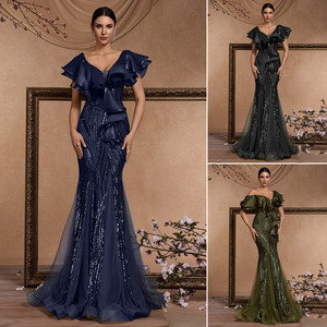 LY2704 <span class=keywords><strong>Abiti</strong></span> <span class=keywords><strong>di</strong></span> Lusso per Donne, Eleganti Vestiti da Sera con Maniche a Volant, Paillettes e Schiena Scoperta, Abito Formale a Sirena per Cerimonie e Feste - Product Image 2