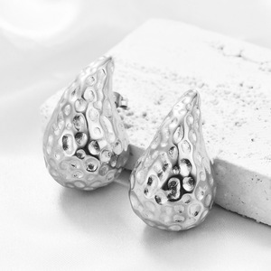Teardrop Hammered Stainless Steel <b>Earrings</b> 33Mm For Women Party Fashion Jewelry Silver Gold Color - Product Image 3