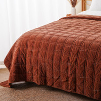 Couverture matelassée en coton 100% pré-lavée, double couche, résistante, motif quadrillé, personnalisable OEM/ODM, vente en gros