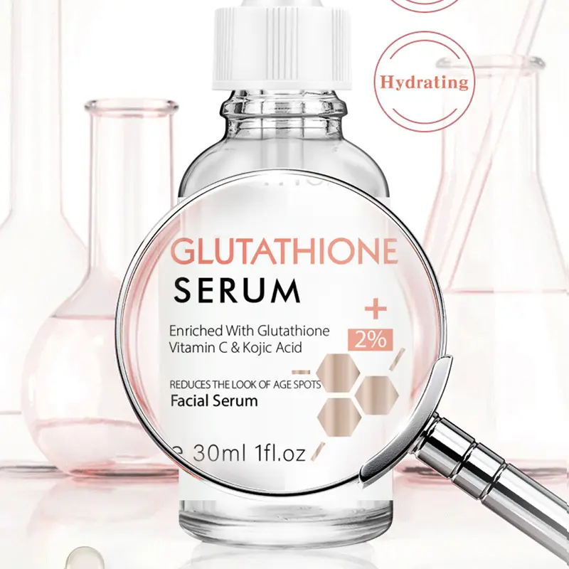Accept Private Label Glutathione Serum Skin Whitening Vitamin C Kojic Acid Skincare Facial Serum for Dark Spots Remover