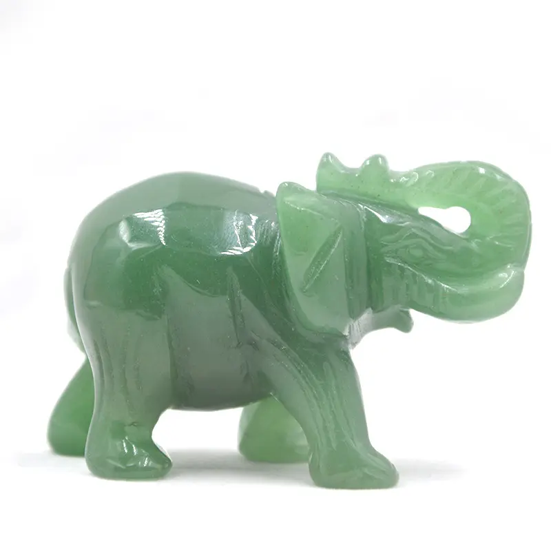 Decoración del hogar animal estatua de piedra Aventurina verde elefante 2 pulgadas