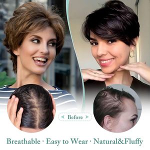Parrucca da <span class=keywords><strong>donna</strong></span> corta in fibra sintetica naturale per uso quotidiano, con toppe rimovibili, all'ingrosso dal produttore - Product Image 2