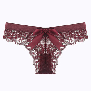 Culotte en dentelle Culotte féminine taille basse sans couture grande taille pour femme Culotte girly respirante avec nœud - Product Image 4