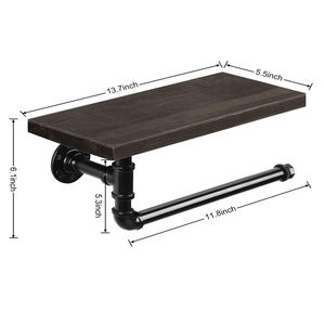 Porte-serviettes en papier noir mural en bois massif avec étagère pour le rangement du papier toilette dans le salon - Product Image 2