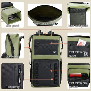 Sac à dos étanche à enroulement 35L, sac étanche flottant, plusieurs compartiments, système Molle, randonnée, <span class=keywords><strong>camping</strong></span>, kayak, voyage - Product Image 3