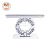 Ensemble table console et miroir mural en verre miroir avec diamants concassés en forme de O CC GG, table console avec miroir mural