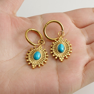 ZOGXIN Gold Turquoise Pendant Earrings Flower Design Geometric Bezel Setting For Women - Product Image 3