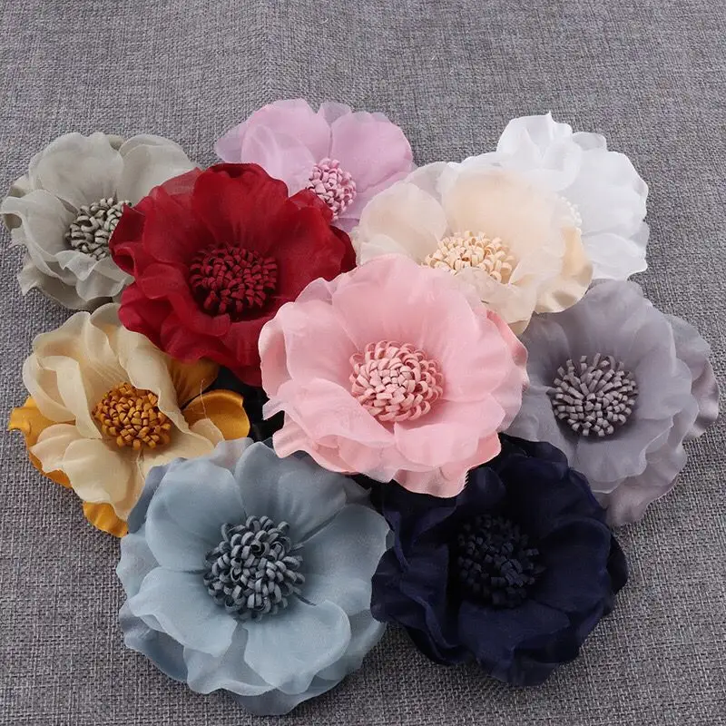 Broche de flores artesanais de 10cm, grandes flores feitas à mão para decoração de roupas, acessórios de cabelo diy para artesanato