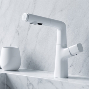 HONGDEC Polished Chrome <strong>Pull</strong> Out and Height Adjustable Bathroom Basin Faucet Rising Column Flow and Dense Spray Basin Tap - Product Image 4