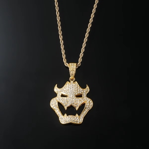 Collana con Ciondolo a Maschera di Diavolo Iced-Out Bling per Bambini, con <span class=keywords><strong>Pietre</strong></span> CZ Completamente Incastonate, Catena a Corda Placcata Oro 14K - Product Image 4