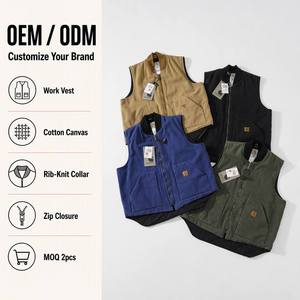 Gilet de travail en toile de coton pour hommes, col côtelé, fermeture éclair, doublé, sans manches, style vintage, personnalisable avec logo – Vente en gros - Product Image 1