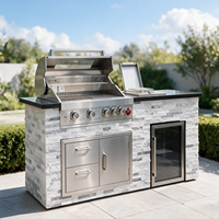 Isla de Cocina Modular para Exteriores de Piedra Natural Premium con Parrilla de Gas y Encimera de Granito Negro para Fiestas de Barbacoa en el Patio Trasero