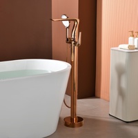 Robinet de baignoire sur pied monocommande chaud/froid en laiton chromé avec douchette à main intégrée