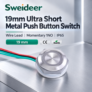สวิตช์ปุ่มกดโลหะ Sweideer พร้อมสายไฟ 19 มม. แบบกดติดปล่อยดับ IP65 กันน้ำ สแตนเลส พร้อมไฟ LED - Product Image 1
