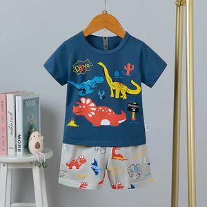 Puro algodão Lazer bebê neutro' preços baratos 2pcs Short Sleeve Shirt + Pants Baby define roupas - Product Image 4