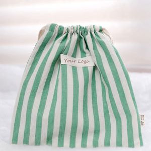 High Quality Reusable Eco-Friendly Cotton Canvas Gift Jewelry Storage <b>Pouch</b> Custom Stripe Pattern Cotton <b>Drawstring</b> Bag - Product Image 2