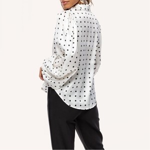 Chemises blanches pour femmes Printemps Automne Dot Fashion Blouses Button Loose Long Lantern Sleeve Lapel Elegant Office Tops Femme - Product Image 5