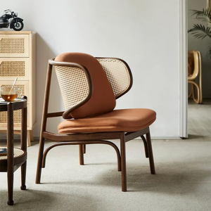 Tunus-Silla de ocio con cojín, mueble de salón de madera maciza y Ratán, color nogal - Product Image 1