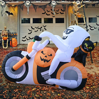 Décoration gonflable d'Halloween de 1,80 m : Fantôme motard avec LED, moto citrouille gonflable, pour jardin extérieur et fête d'Halloween