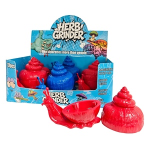 <b>Herb</b> <b>Grinder</b> Snail Shape Plastic Magnetic Lid Sharp Teeth Red Blue Colorful Design 6PCS Display Box - Product Image 4