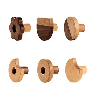 Beech/Walnut Modern Minimalist Cute Wardrobe Drawer Handles and Knobs Wood Knobs Children's Room Decoration Handles W-0234