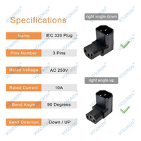 Adaptateur d'extension d'alimentation à angle droit IEC mâle C14 à C13 femelle 90 degrés vers le bas pour PDU et UPS, connecteur 3 broches 250V 10A IEC320