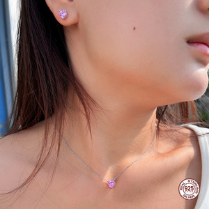 <span class=keywords><strong>Set</strong></span> di Gioielli in <span class=keywords><strong>Argento</strong></span> Sterling 925 con Collana e Orecchini, Zirconia e Cuore Rosa per Donna, Uso Quotidiano, Regalo per San Valentino - Product Image 2