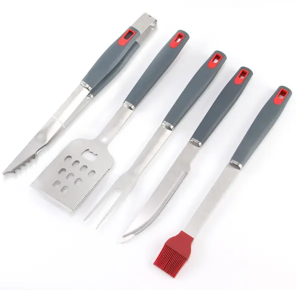 Manufacturer 5pcs Stainless Steel Outdoor BBQ Fork Knife Tools Set With PP Handle