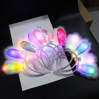 Serre-tête lumineux créatif en forme d'oreilles de lapin, idéal pour les fêtes et spectacles, avec sequins et peluche, pour la vente en gros