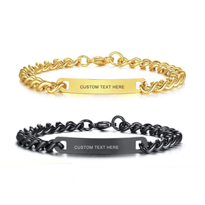 Venta al por mayor personalizado DIY logotipo grabado brazalete de <span class=keywords><strong>cadena</strong></span> PVD 18K chapado en oro de acero inoxidable placa curva pulsera de los hombres y las mujeres - Product Image 1