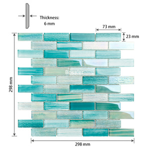 Mosaïque de verre <span class=keywords><strong>vert</strong></span> texturée peinte à la main, teinte turquoise aqua irisée, rectangulaire linéaire, pour la <span class=keywords><strong>d</strong></span>écoration des piscines de complexe hôtelier et des éléments aquatiques - Product Image 4