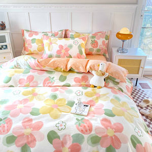 Copripiumino in cotone 100% di qualità di lusso moderno Set di lenzuola da giardino morbide traspiranti con fiori da giardino 4 pezzi Set di letti da casa pianta stampata - Product Image 2