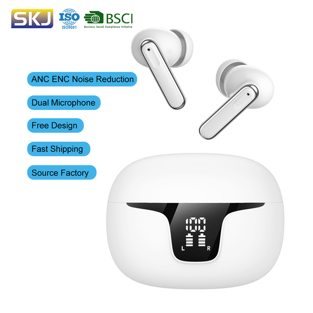 Anc Enc Wireless Earbuds 4Mics Noise Cancelling Earphones LED Display HiFi Stereo Earbuds Bluetooth 5.3 In-Ear Sports Headphones