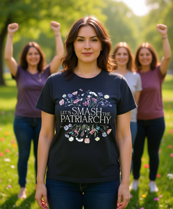 T-shirt da donna a maniche corte con stampa floreale, girocollo, 100% cotone, vestibilità regolare, casual, con messaggio di uguaglianza - Product Image 2