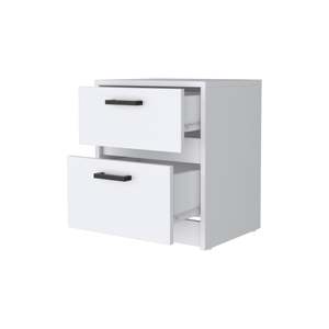 <b>White</b> 2 Drawer Nightstand Modern Bedroom Storage <b>Cabinet</b> With Black Handles For <b>Bedside</b> Use - Product Image 4