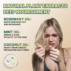 Minyak Rosemary Herbal organik kustom perawatan penumbuh rambut untuk rambut keriting Label pribadi vitamin untuk perawatan rambut rusak