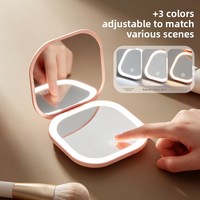 Miroir de maquillage pliable carré à LED portable, éclairage tricolore, retouche en déplacement, miroir de beauté miniature rechargeable