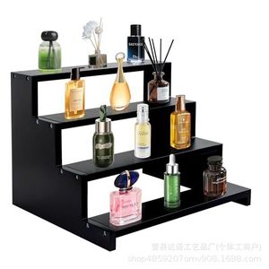 Red 4 Tier Wooden Cosmetic Storage Rack <b>Desktop</b> Makeup Organizer <b>Shelf</b> - Product Image 5