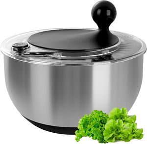 Essoreuse à salade personnalisable en acier inoxydable de qualité alimentaire, écologique, avec poignée, capacité 5,0 L, compatible lave-vaisselle, outils manuels pour salade - Product Image 1
