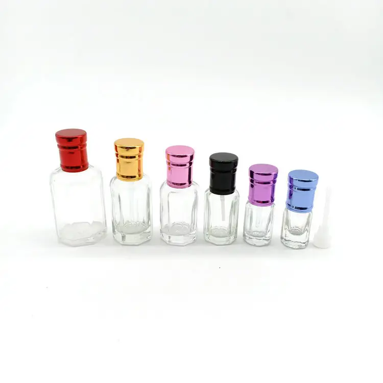 Commercio all'ingrosso di vuoto 2ml 3ml 6ml 10ml 12ml 20ml 60ml octagon attar Profumo di Vetro/Bottiglie di olio essenziale con la plastica di vetro bastone
