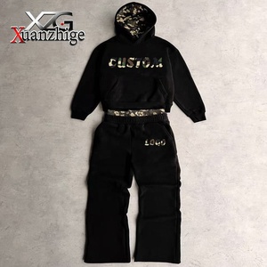 Ensemble survêtement 2 pièces sur mesure de haute qualité pour femmes, logo personnalisé, doublure léopard et camouflage, sweat-shirt court surdimensionné et pantalon de jogging à jambes larges - Product Image 2