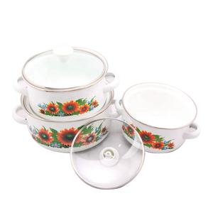 3-Piece Estilo Americano Mini Esmalte Conjunto Panelas Tampa De Vidro Cerâmica Sustentável Cozinhar <span class=keywords><strong>Ware</strong></span> Inclui Pote Caçarola Ferro Fundido - Product Image 3