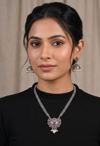 DIVYORO Ensemble collier pendentif cœur en filigrane oxydé et boucles d'oreilles Jhumka, bijoux de mariage de créateur, classique et tendance - Product Image 4