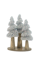 Décorations de Noël, Ornements de Bureau, Mini Sapins de Noël Scintillants, Base en Bois, Ensemble de Trois, Accessoires de Vitrine Festifs