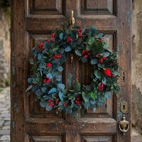 Grande couronne de fleurs séchées naturelles de 20 pouces pour décoration de porte d'entrée, décoration murale de mariage