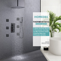 Robinet de système de douche de pluie en laiton thermostatique noir de plafond de 16 pouces de luxe moderne ensembles complets avec jets de corps