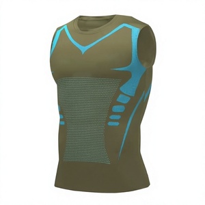 Camiseta de Compresión sin Mangas para Hombre, Color Azul Oliva, con Estampado de Letras, Secado Rápido, Corte Ajustado, Tejido de Punto, Spandex/Poliéster, Cuello Redondo, Antipilling - Product Image 1