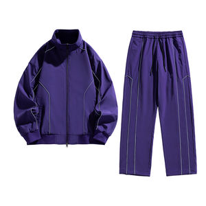 Ensemble de costume de mode personnalisé avec logo, veste contrastante pour homme, printemps et automne, avec un ensemble de pantalons de sport droits à jambes larges - Product Image 3