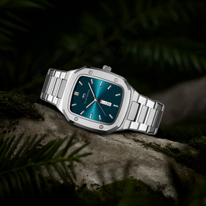 Fashion Gold Tone Men's Wristwatch Unique Square <b>Case</b> Dual Date Display Business Casual Watch - Product Image 6