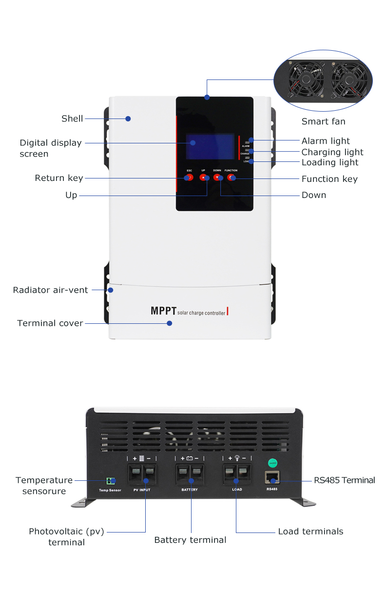 ソーラーMPPT充電コントローラー48V 60A - 6400W対応、2年保証